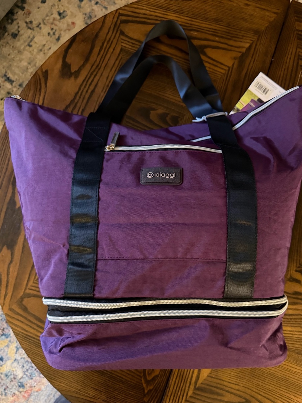 biaggi Carry Cube Tote Purple & Black Travel Tote NWT